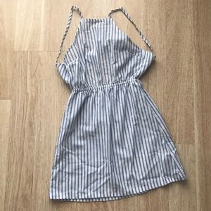 RomWe mini open back blue striped dress
